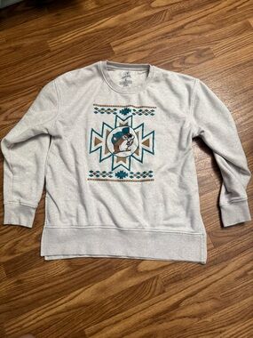 Buc-ee's Aztec Tunic Crewneck Sweatshirt Women's LARGE Beige Buc-ees
